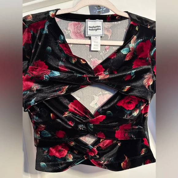 NWOT Autumn Adeigbo Rowena Cutout Floral Velvet Twisted Blouse Long Sleeve Top 4 - Picture 7 of 9
